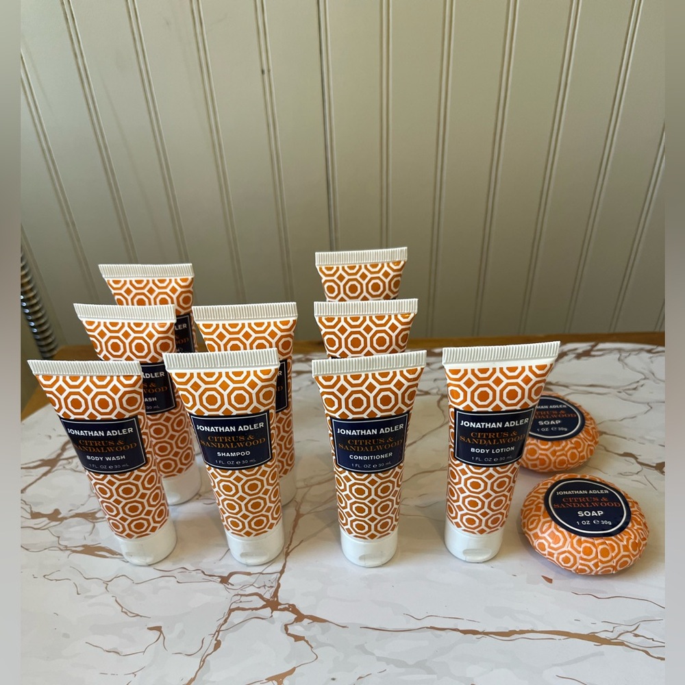JONATHAN ADLER CITRUS SANDALWOOD TRAVEL SIZE TOILETRIES | SET OF 11 | NEW